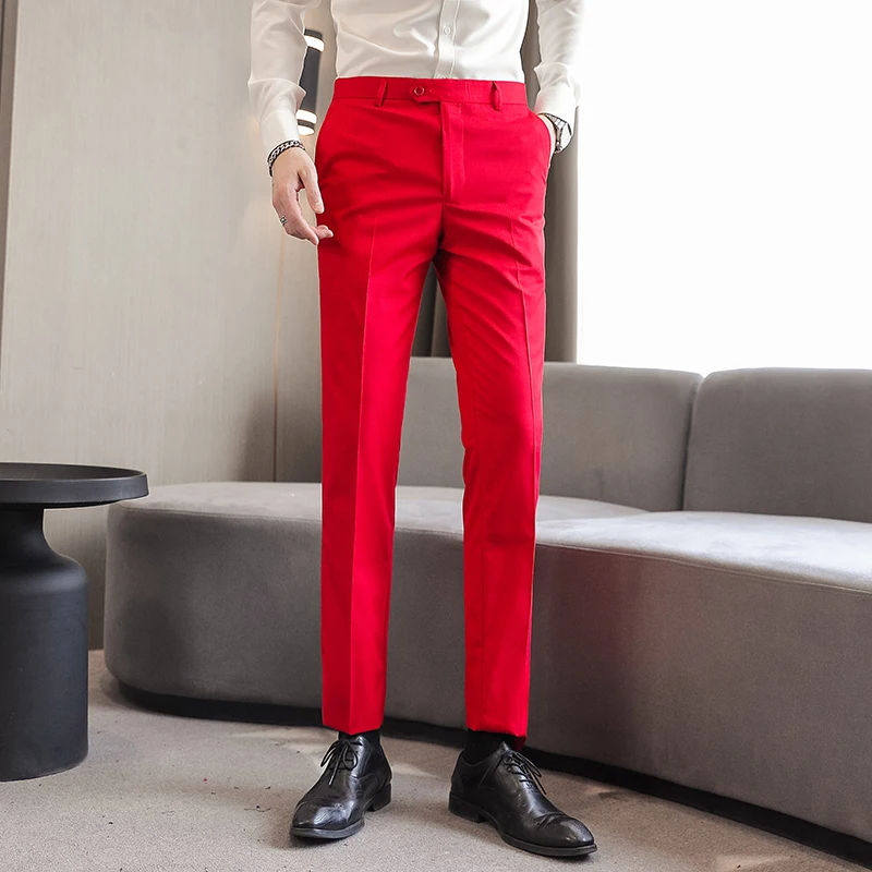 2026 Men Blue Suit Pants,  Formal Slim Dress Trousers, Red Green Black White Pantalones Hombre, Asian Size Man Slacks,M-5XL 6XL