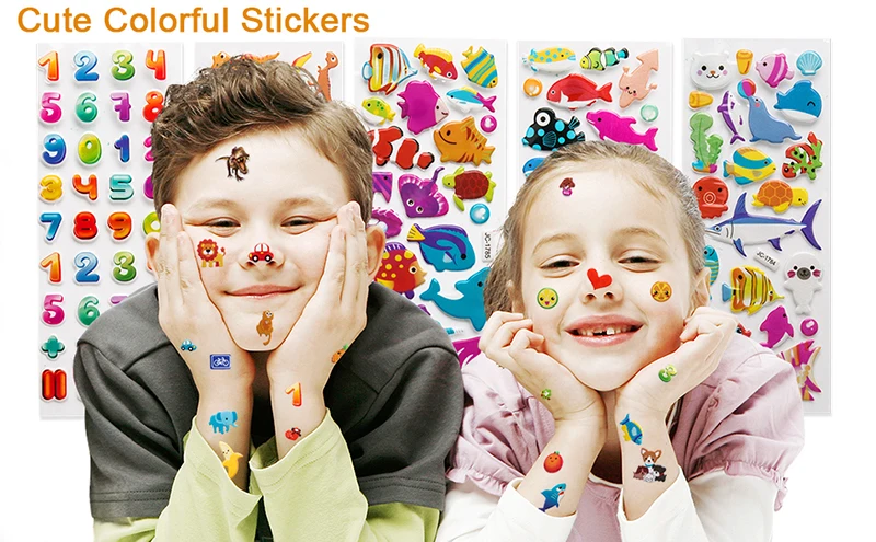3D Stickers for Kids Toddlers 20/8 Different Sheets 3D Puffy Bulk Sticker Cartoon Education Classic Toy Children Boys Girl Gifts