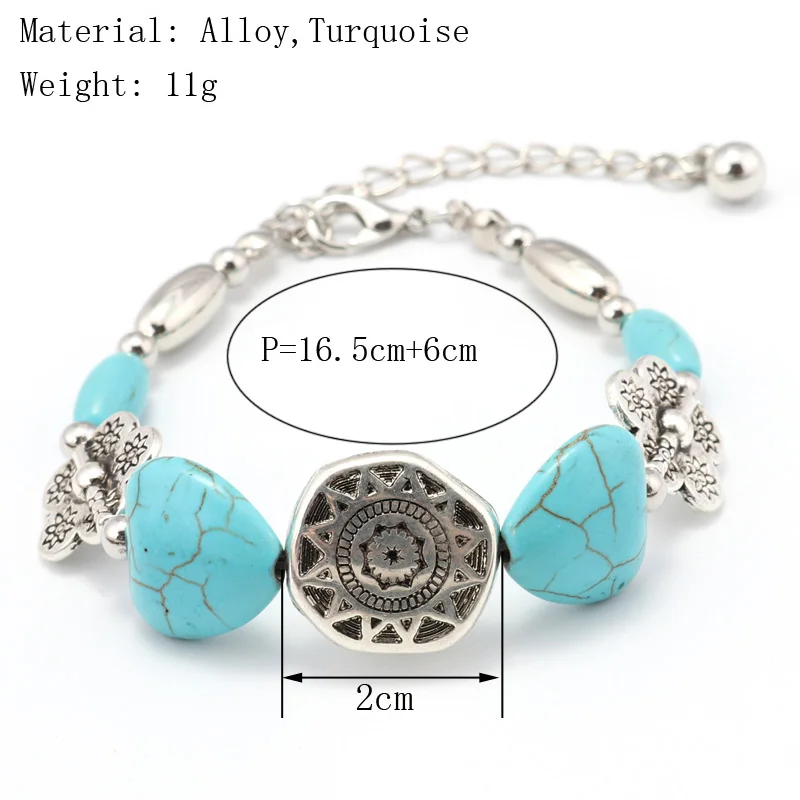Tenande Enthic Tibet Silver Color Natural Stone Hearts Beads Bracelets Sun Coin Flowers Bracelets & Bangles for Women Boho