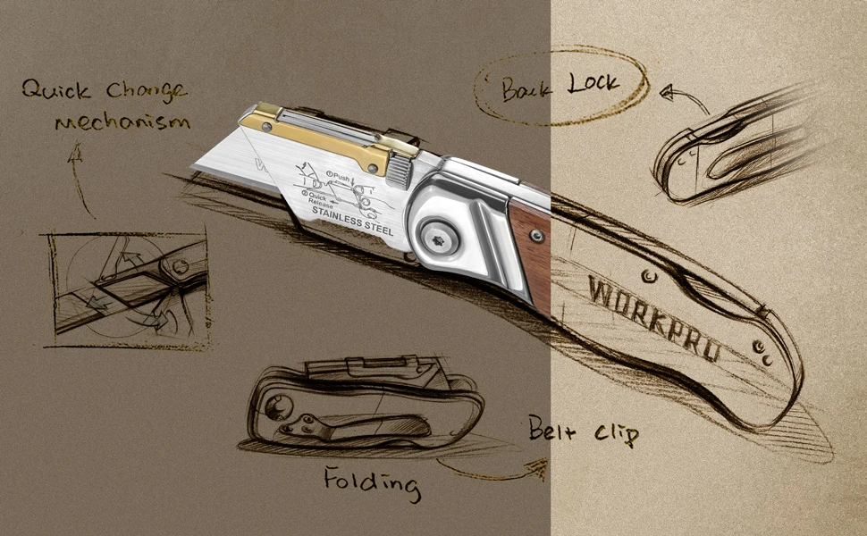 WORKPRO Folding Knife Pipe Cutter Pocket Knife Wood Handle Knife with 10/20PCS Blades