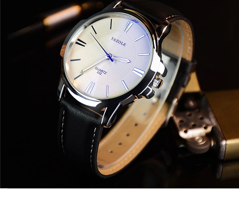 Hot YAZOLE Mens Watches Top Brand Luxury Blue Glass Watch Men Wristwatch Waterproof Leather Roman Men's Watch Male Clock relojes