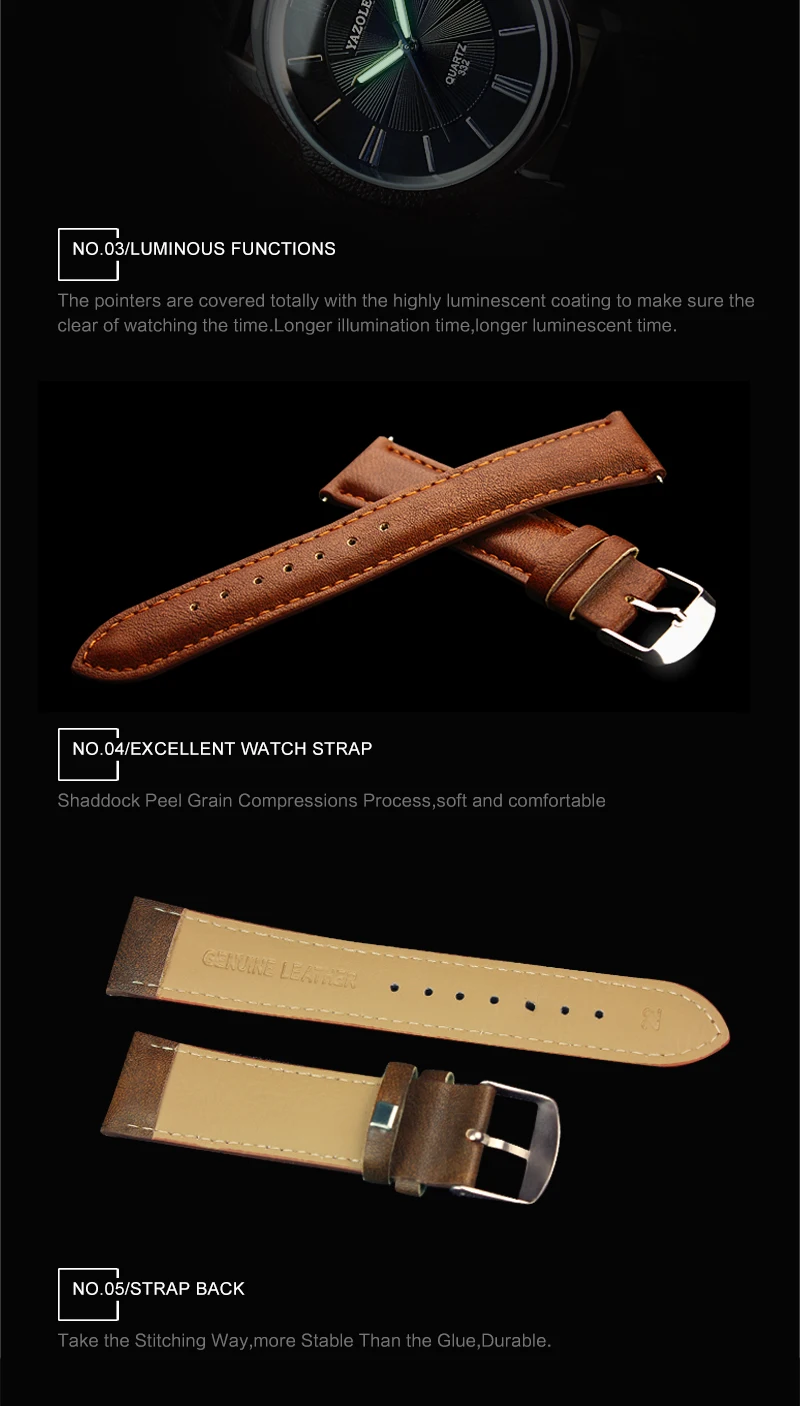 Hot YAZOLE Mens Watches Top Brand Luxury Blue Glass Watch Men Wristwatch Waterproof Leather Roman Men's Watch Male Clock relojes