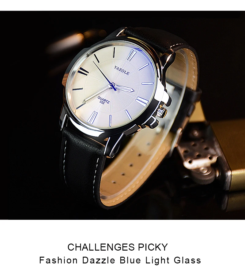 Hot YAZOLE Mens Watches Top Brand Luxury Blue Glass Watch Men Wristwatch Waterproof Leather Roman Men's Watch Male Clock relojes