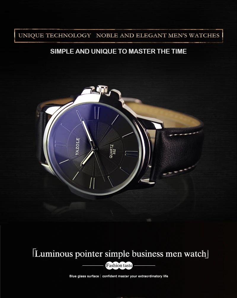 Hot YAZOLE Mens Watches Top Brand Luxury Blue Glass Watch Men Wristwatch Waterproof Leather Roman Men's Watch Male Clock relojes