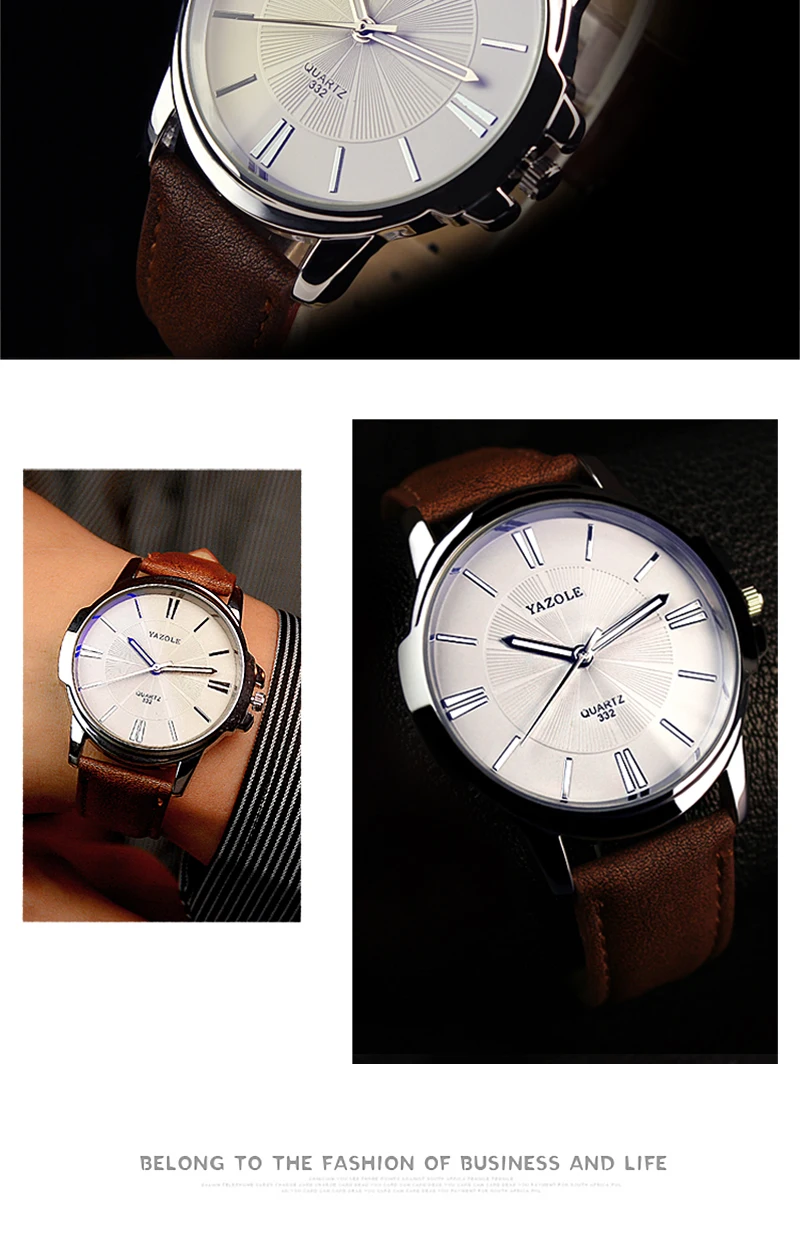 Hot YAZOLE Mens Watches Top Brand Luxury Blue Glass Watch Men Wristwatch Waterproof Leather Roman Men's Watch Male Clock relojes