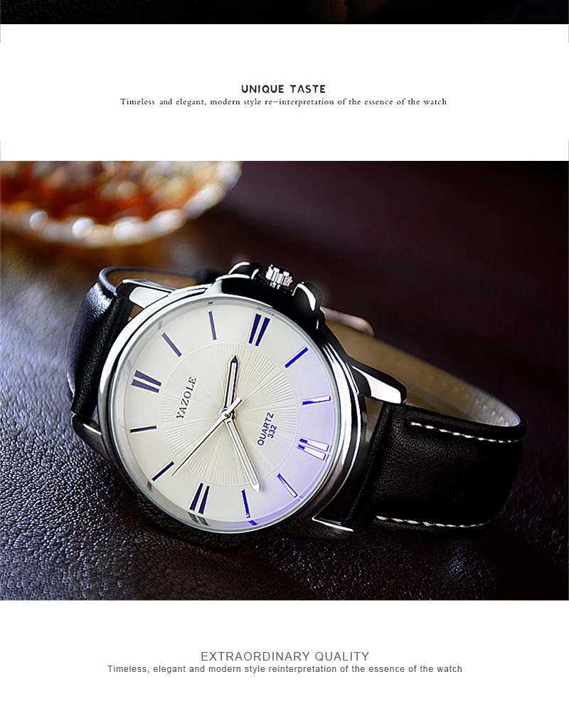 Hot YAZOLE Mens Watches Top Brand Luxury Blue Glass Watch Men Wristwatch Waterproof Leather Roman Men's Watch Male Clock relojes