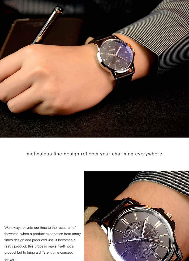 Hot YAZOLE Mens Watches Top Brand Luxury Blue Glass Watch Men Wristwatch Waterproof Leather Roman Men's Watch Male Clock relojes