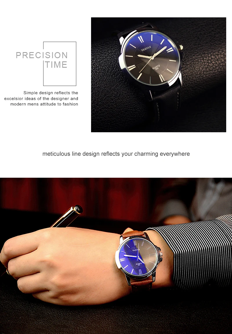 Hot YAZOLE Mens Watches Top Brand Luxury Blue Glass Watch Men Wristwatch Waterproof Leather Roman Men's Watch Male Clock relojes