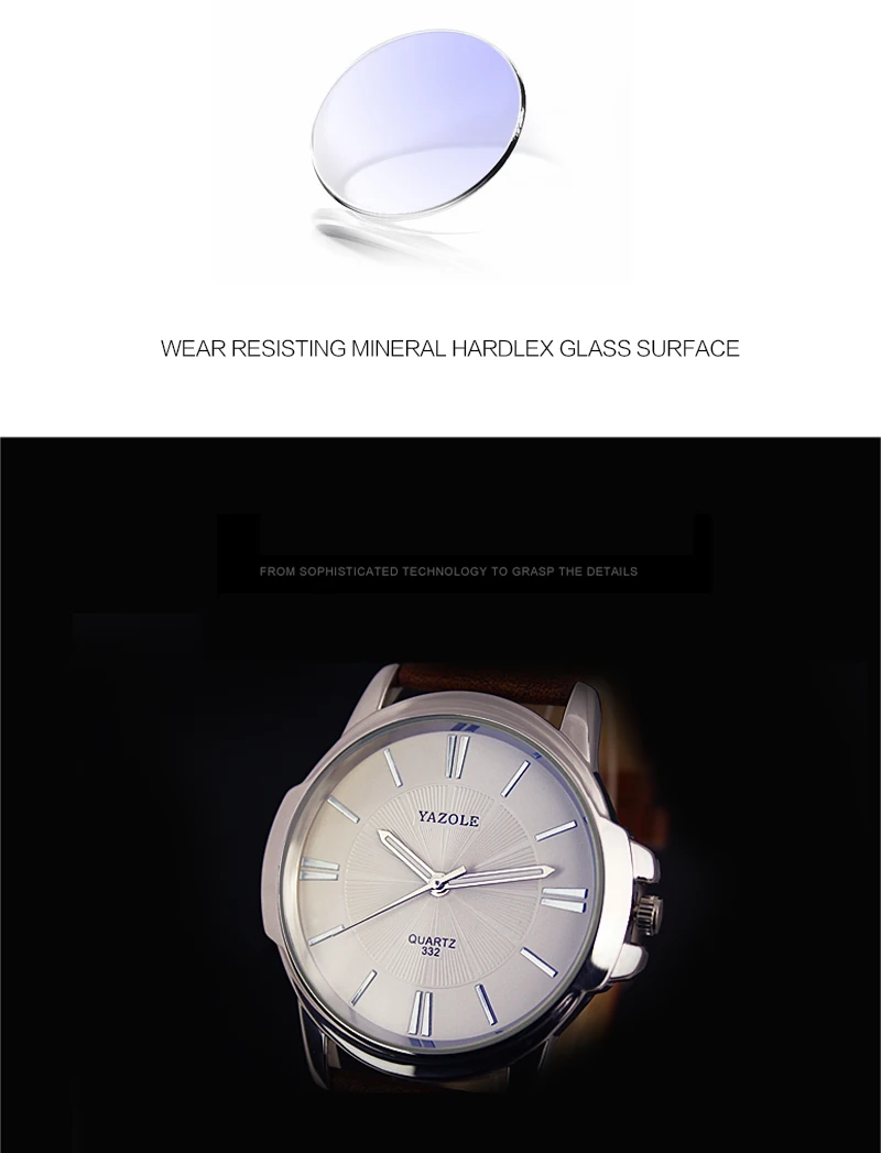 Hot YAZOLE Mens Watches Top Brand Luxury Blue Glass Watch Men Wristwatch Waterproof Leather Roman Men's Watch Male Clock relojes