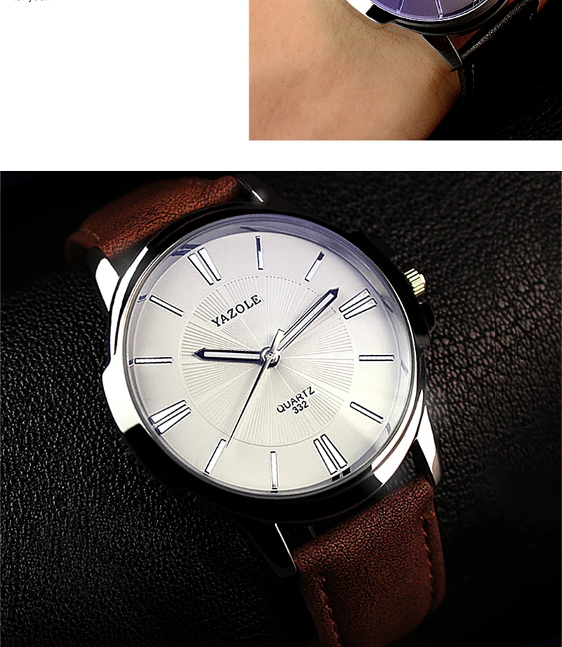 Hot YAZOLE Mens Watches Top Brand Luxury Blue Glass Watch Men Wristwatch Waterproof Leather Roman Men's Watch Male Clock relojes