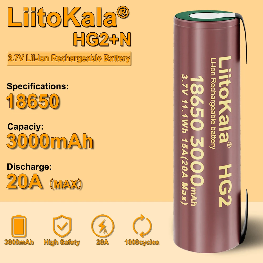 1-24pcs LiitoKala HG2 18650 3000mAh battery 3.6V discharge 20A dedicated High power discharge +DIY Nicke