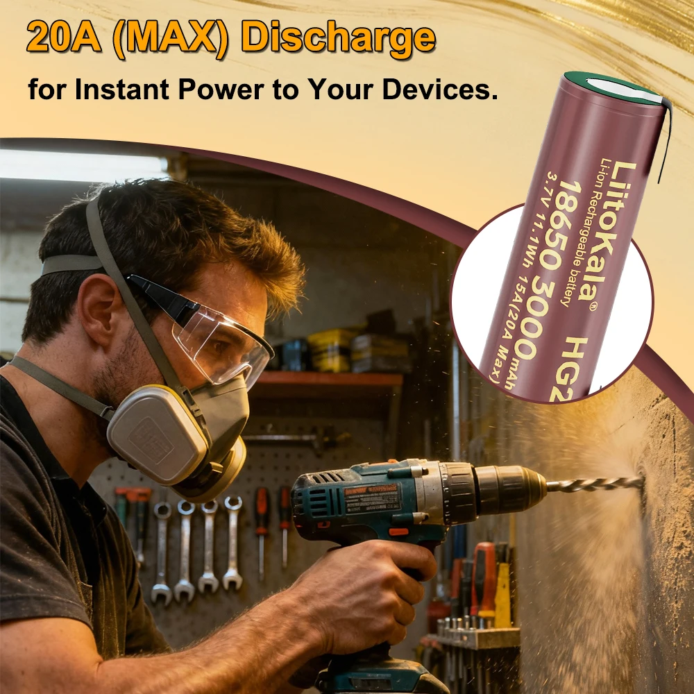1-24pcs LiitoKala HG2 18650 3000mAh battery 3.6V discharge 20A dedicated High power discharge +DIY Nicke