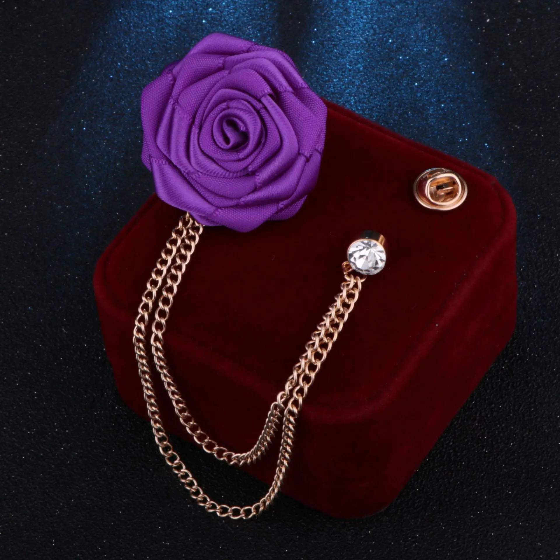 Korean Bridegroom Wedding Brooches Cloth Art Hand-made Rose Flower Brooch Lapel Pin Badge Tassel Chain Men's Suit Accessories