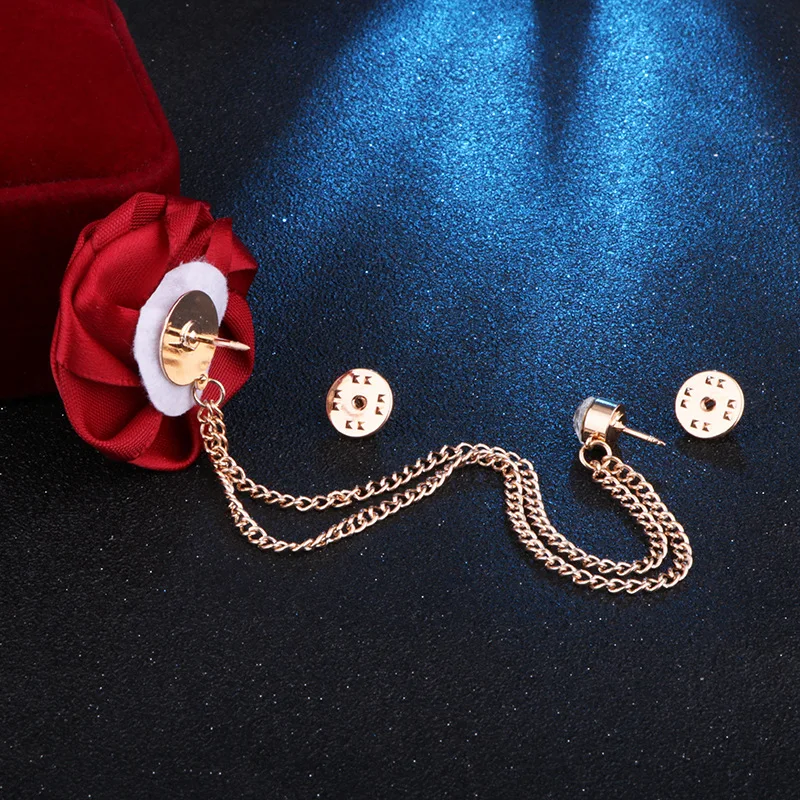 Korean Bridegroom Wedding Brooches Cloth Art Hand-made Rose Flower Brooch Lapel Pin Badge Tassel Chain Men's Suit Accessories