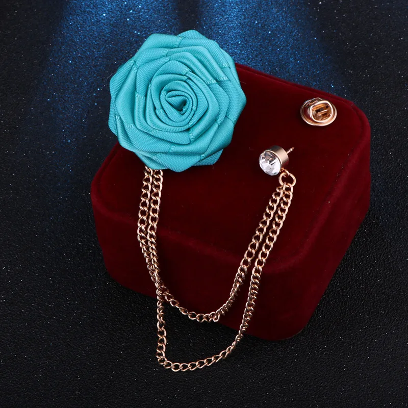 Korean Bridegroom Wedding Brooches Cloth Art Hand-made Rose Flower Brooch Lapel Pin Badge Tassel Chain Men's Suit Accessories