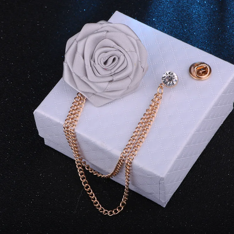 Korean Bridegroom Wedding Brooches Cloth Art Hand-made Rose Flower Brooch Lapel Pin Badge Tassel Chain Men's Suit Accessories