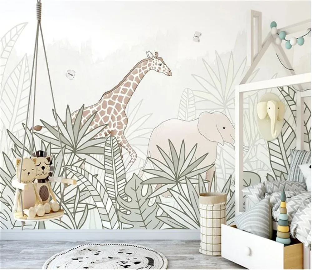 Milofi custom 3D large wallpaper mural hand-painted Nordic forest small animal kindergarten jungle sticker background wall