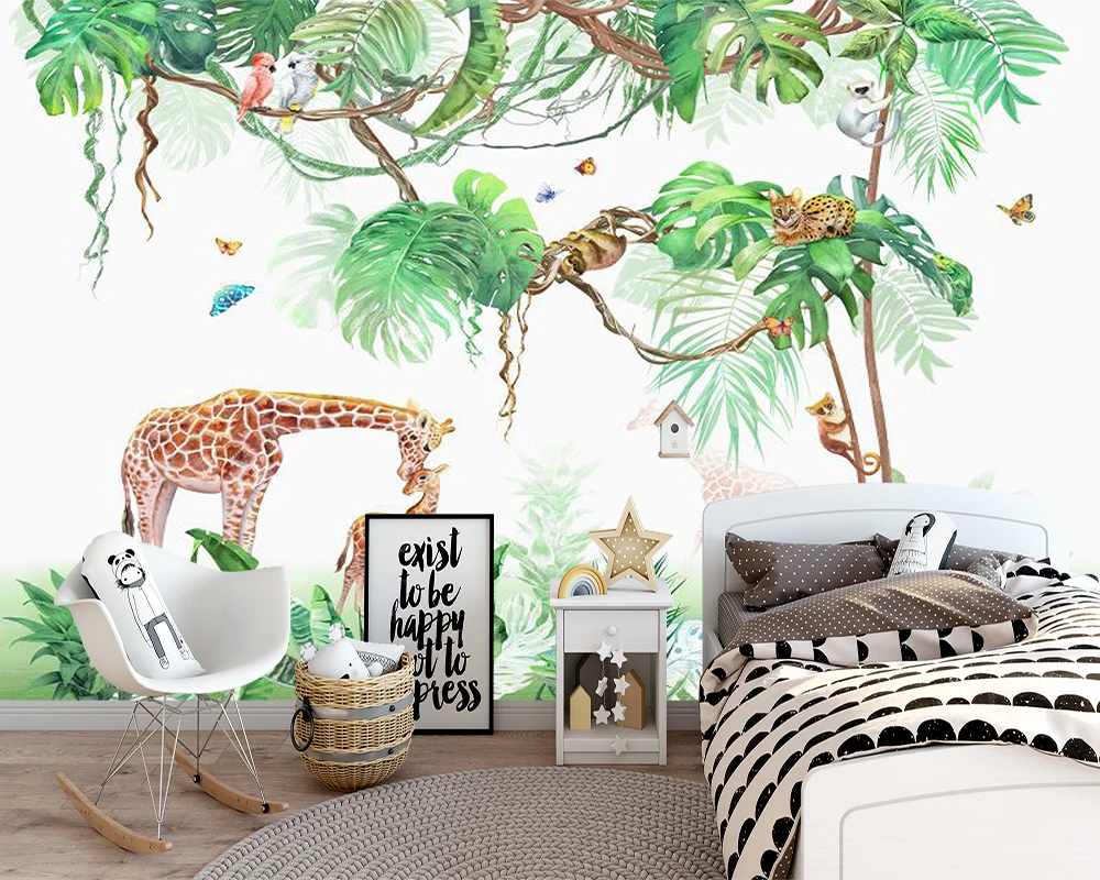 Milofi custom 3D large wallpaper mural hand-painted Nordic forest small animal kindergarten jungle sticker background wall