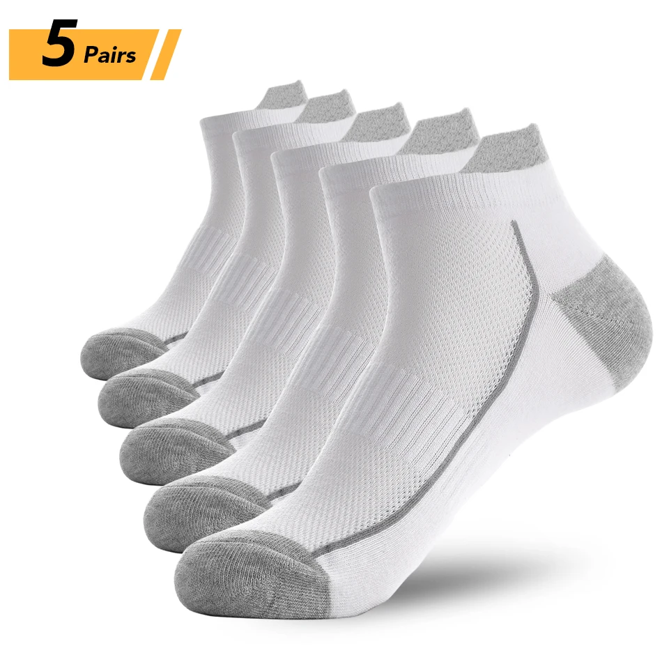 5 Pairs organic cotton men socks thin knit mesh ankle socks summer fitness breathable quick dry short sock for cycling Plus size