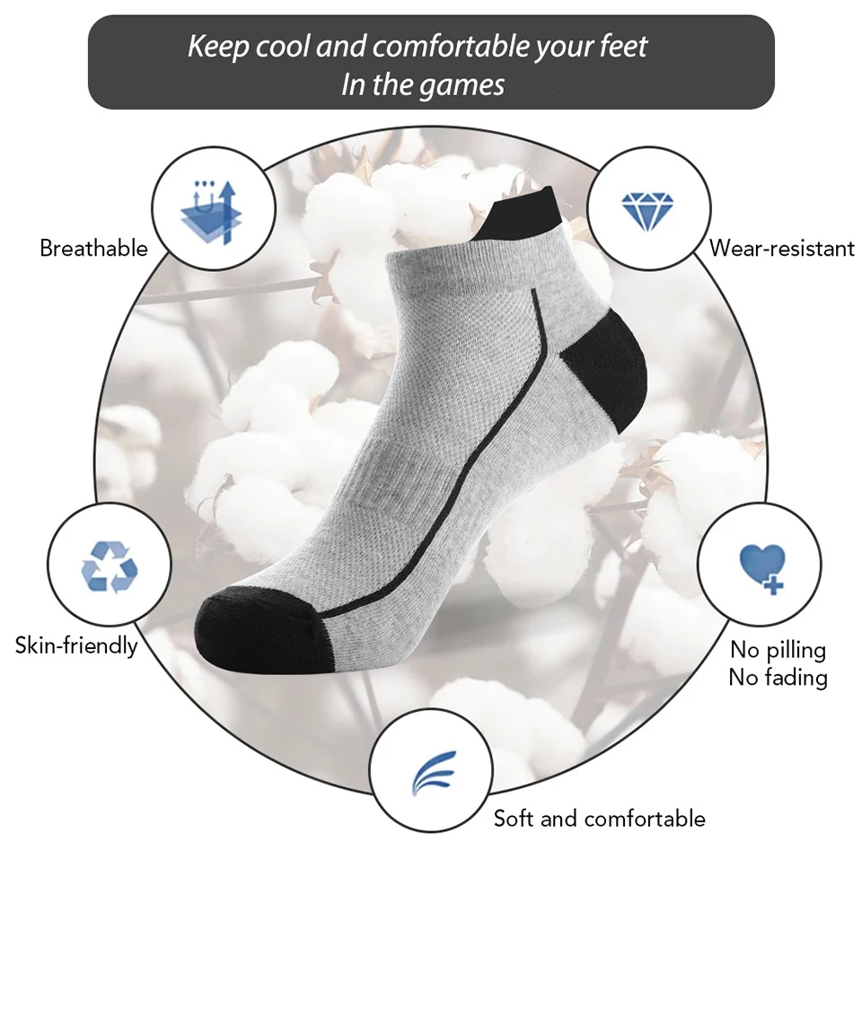 5 Pairs organic cotton men socks thin knit mesh ankle socks summer fitness breathable quick dry short sock for cycling Plus size