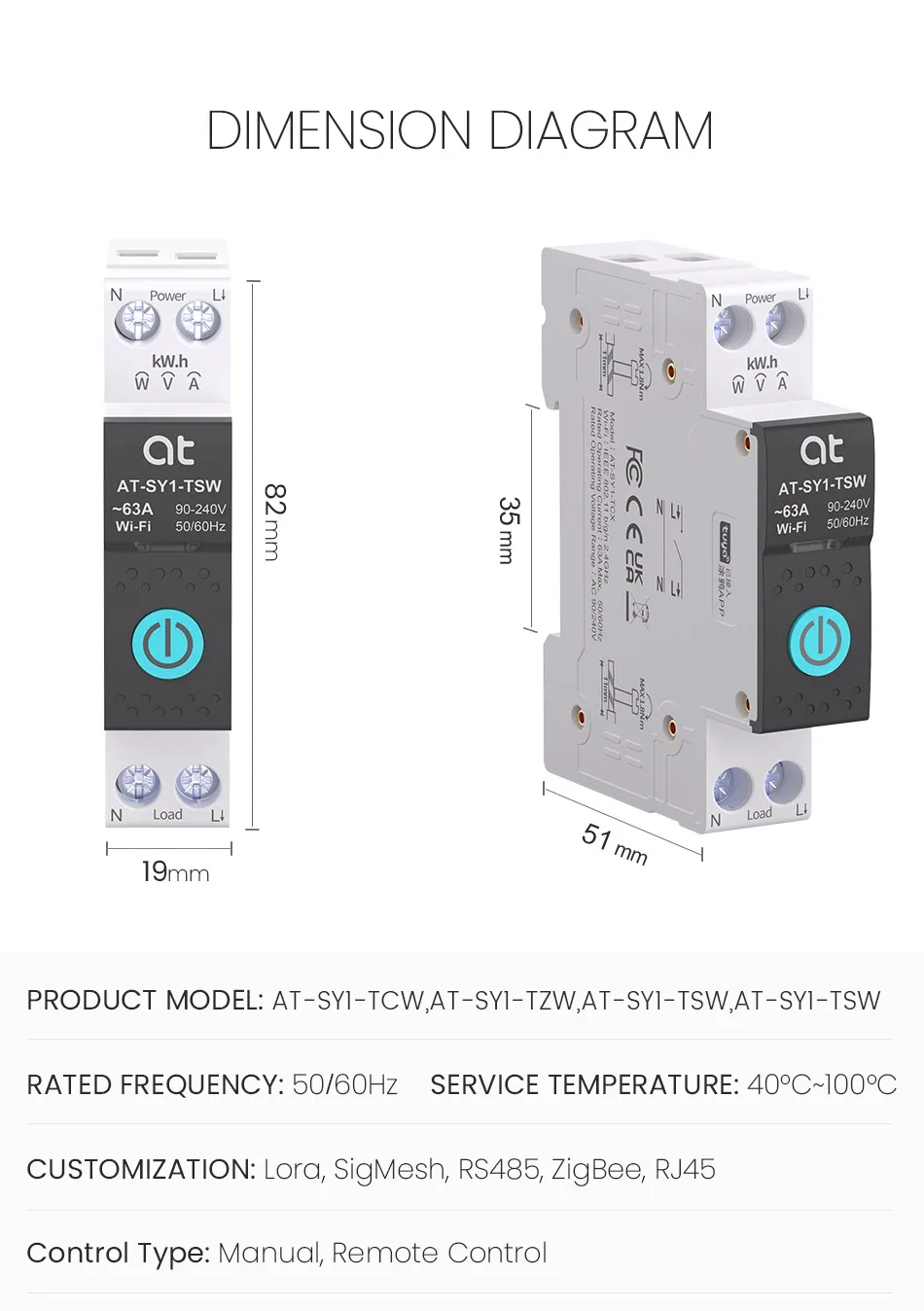 Tuya WiFi Smart Circuit Breaker 1P+N MCB 63A Timer Power Energy kWh Voltage Current Meter Protector Voice Remote Control Switch