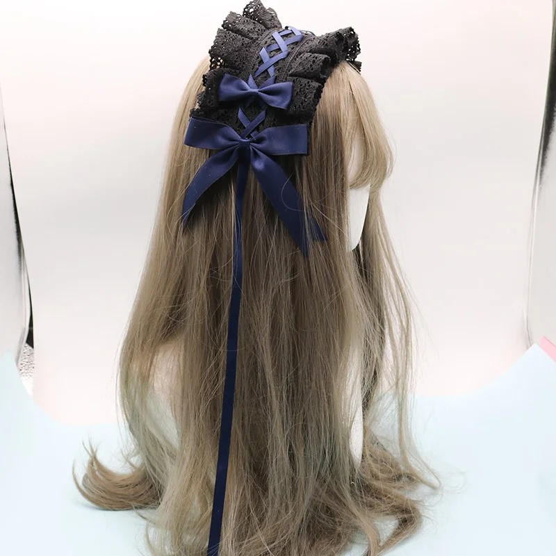 2024 Lolita Lace Gothic Bowknot Sweet Hair Hoop Anime Maid Cosplay Headband Flower Headwear Accessory Wholesale