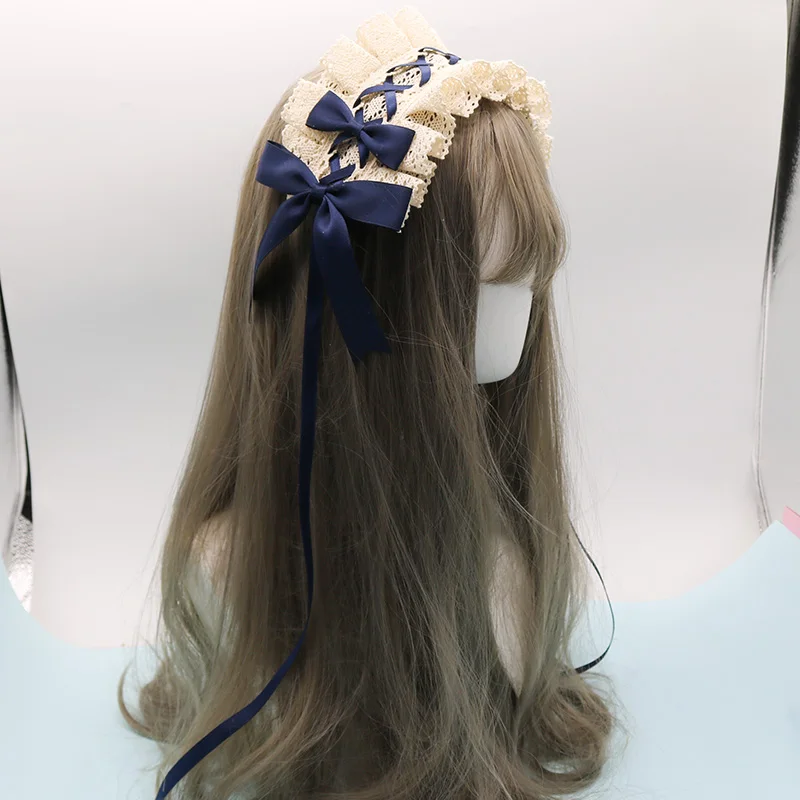 2024 Lolita Lace Gothic Bowknot Sweet Hair Hoop Anime Maid Cosplay Headband Flower Headwear Accessory Wholesale
