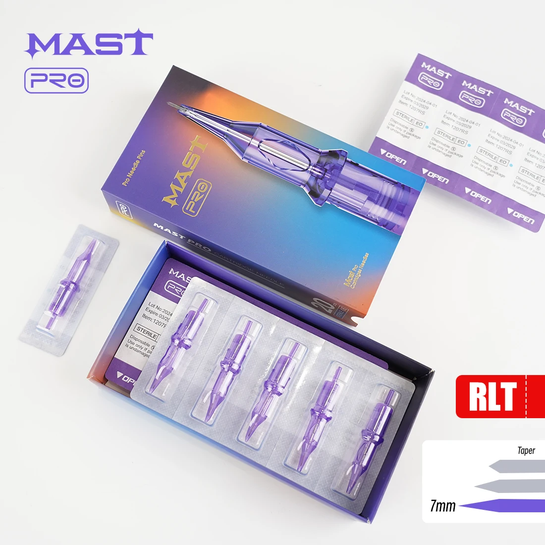 MAST Pro Tattoo Needles Cartridge Round Liner 7mm Taper Precise Sharp Ink Flow Suitable for Tattoo or Permanent Makeup (PMU)Work