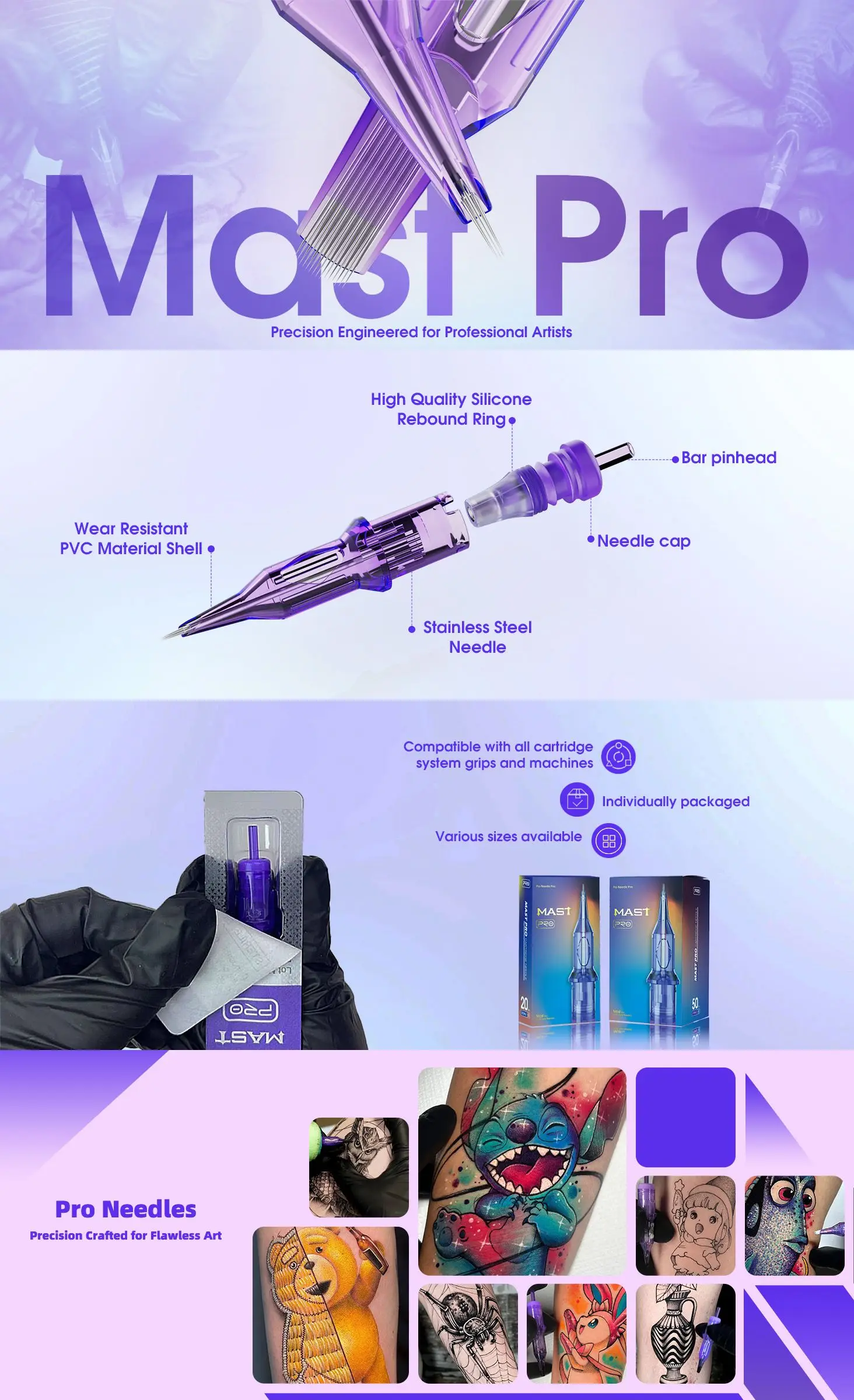 MAST Pro Tattoo Needles Cartridge Round Liner 7mm Taper Precise Sharp Ink Flow Suitable for Tattoo or Permanent Makeup (PMU)Work