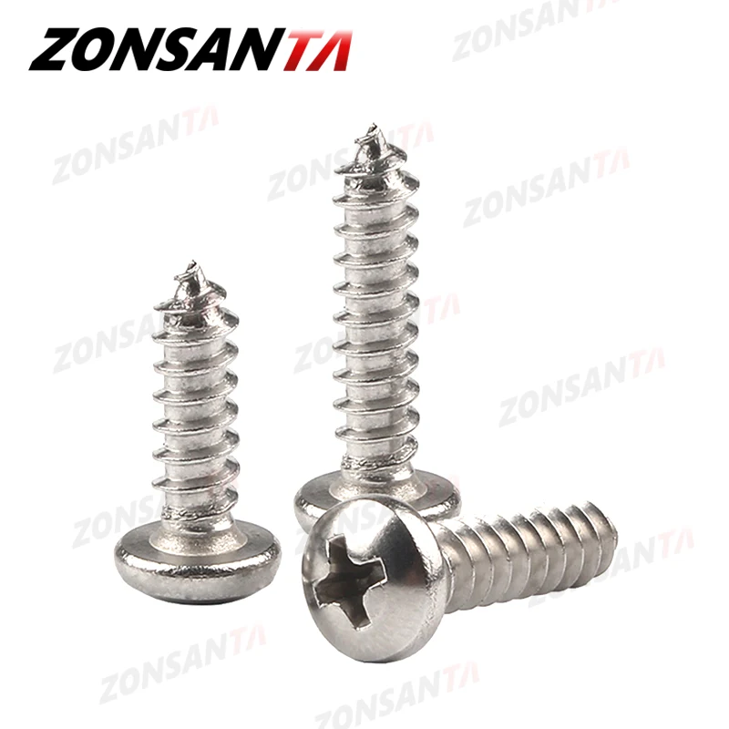 ZONSANTA M1.4 M1.7 M2 M2.2 M2.6 M3 M3.5 M4 M5 M6 Small 304 Stainless Steel Cross Phillips Pan Round Head Self Tapping Screw