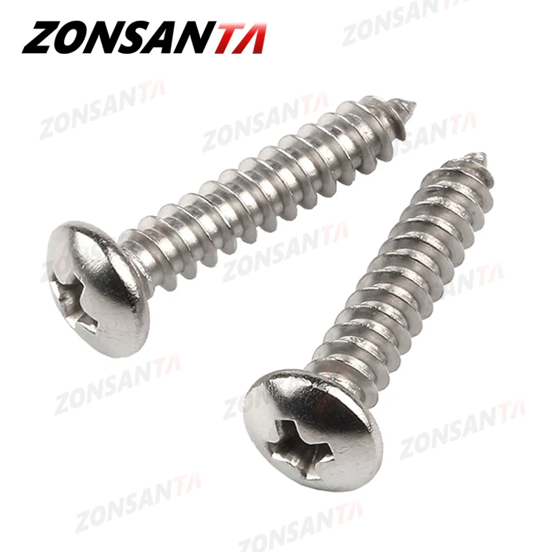 ZONSANTA M1.4 M1.7 M2 M2.2 M2.6 M3 M3.5 M4 M5 M6 Small 304 Stainless Steel Cross Phillips Pan Round Head Self Tapping Screw
