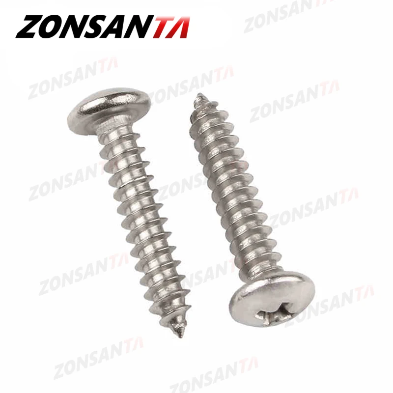 ZONSANTA M1.4 M1.7 M2 M2.2 M2.6 M3 M3.5 M4 M5 M6 Small 304 Stainless Steel Cross Phillips Pan Round Head Self Tapping Screw