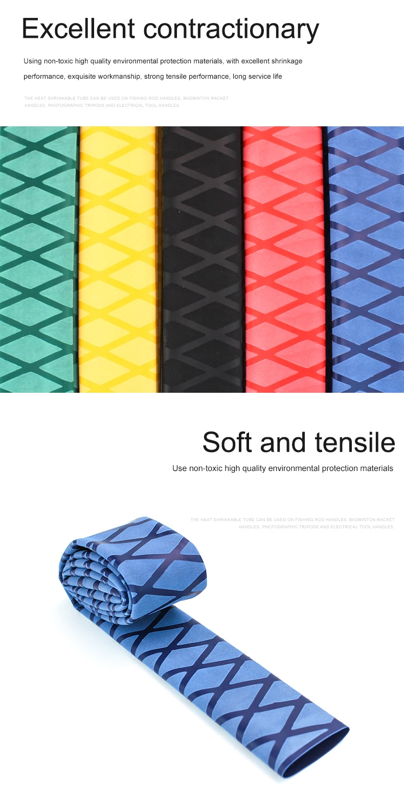 Anti-slip Heat Shrink Tube for Fishing Rod DIY Electrical Insulation 5 Colors 1M 15/18/20/22/25/28/30/35/40/50mm
