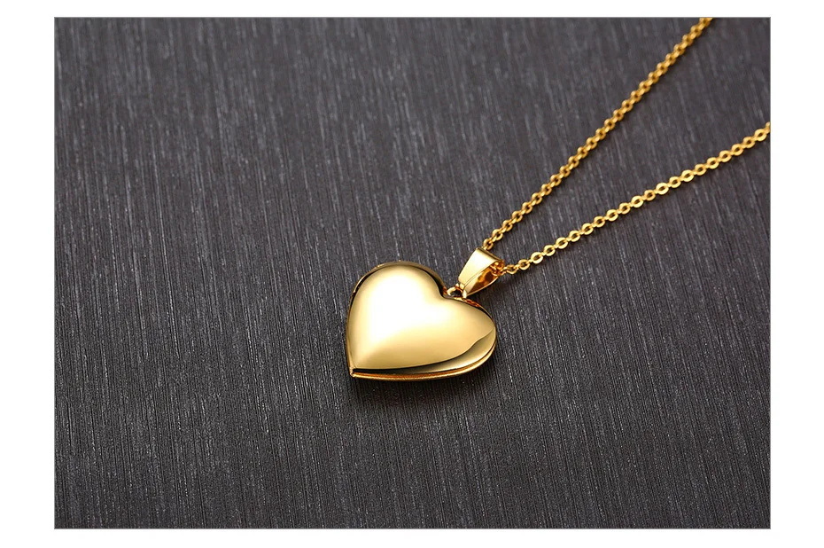 Vnox Light Heart Locket Pendants for Women Men Openable Photo Frame Glossy Stainless Steel Necklaces Family Love Collar