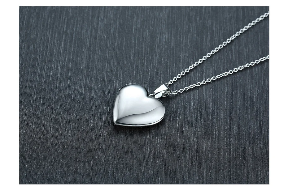 Vnox Light Heart Locket Pendants for Women Men Openable Photo Frame Glossy Stainless Steel Necklaces Family Love Collar