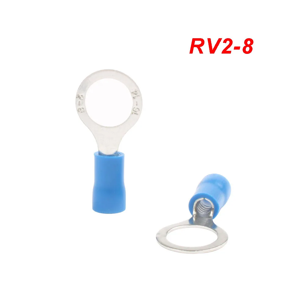 10-100Pcs/Set RV2 Insulated Blue Ring Terminals Wire Cable Electrical Crimp Connectors 16-14 AWG Kit M3/M4/M5/M6/M8