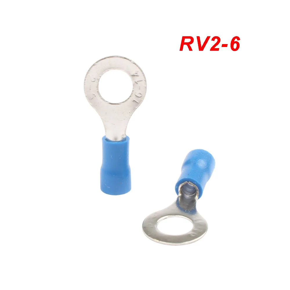 10-100Pcs/Set RV2 Insulated Blue Ring Terminals Wire Cable Electrical Crimp Connectors 16-14 AWG Kit M3/M4/M5/M6/M8