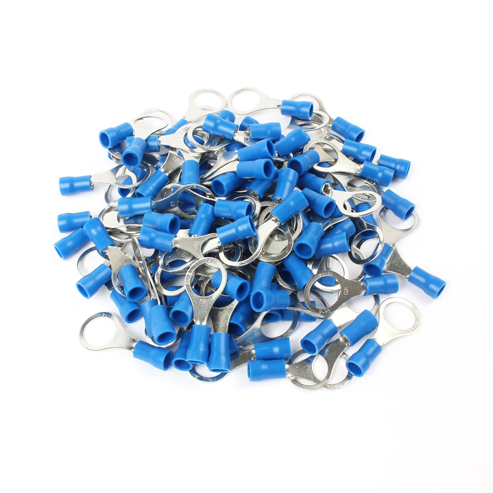 10-100Pcs/Set RV2 Insulated Blue Ring Terminals Wire Cable Electrical Crimp Connectors 16-14 AWG Kit M3/M4/M5/M6/M8
