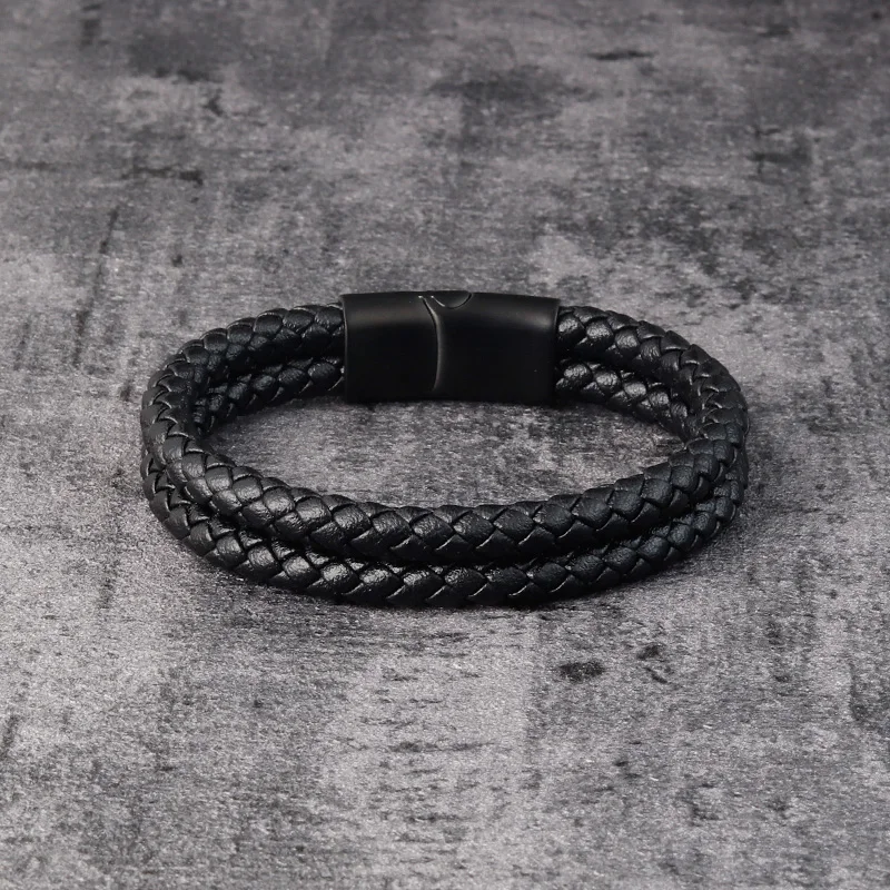 Trendy Men Jewelry Red Braided Leather Rope Bracelet Black Magnetic Buckle Bracelets Punk Men Wrist Band Pulsera Hombre