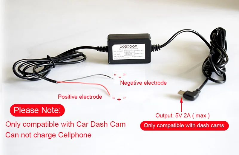 DC 12V to 5V 2A 3.1M Car Charge Cable Mini / Micro / Type-C USB Hardwire Cord Auto Charging for Dash Cam Camcorder Vehicle DVR