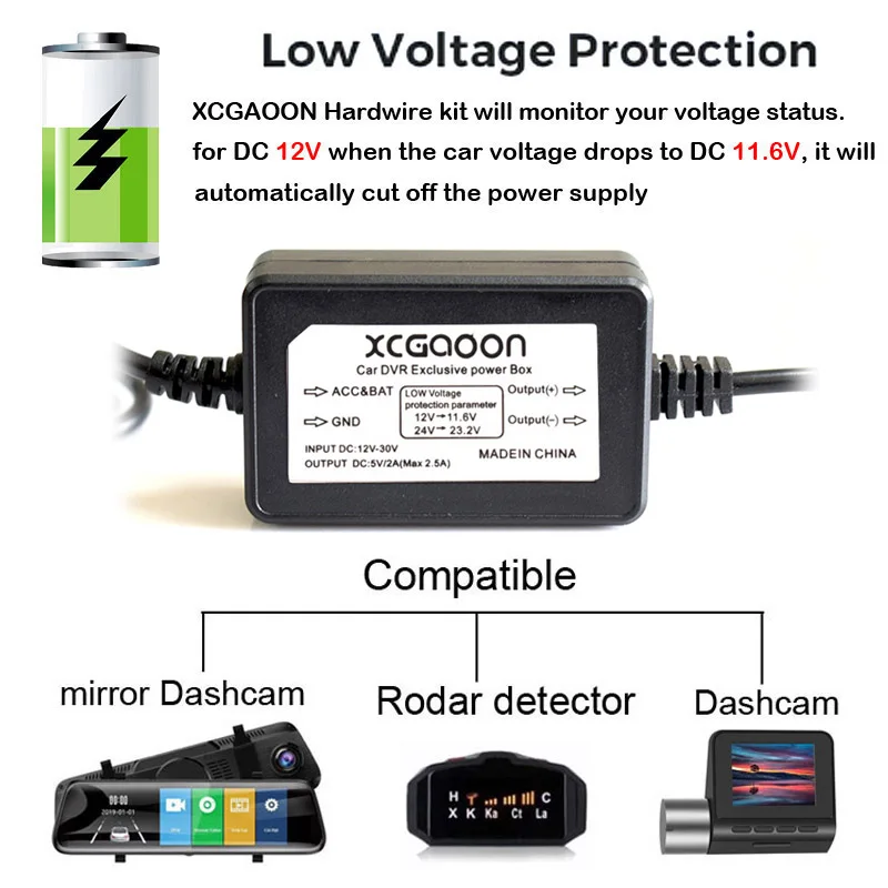 DC 12V to 5V 2A 3.1M Car Charge Cable Mini / Micro / Type-C USB Hardwire Cord Auto Charging for Dash Cam Camcorder Vehicle DVR