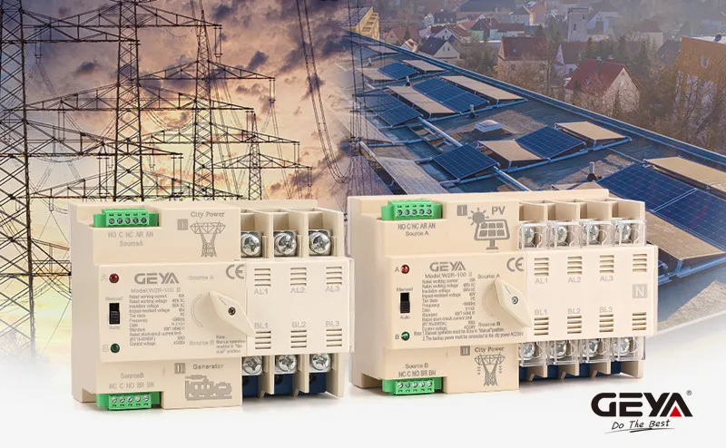 GEYA W2R ATS 110V 220V PC Dual Power Automatic Transfer Switch 63A 100A Household Power Transfer Switch 50/60Hz