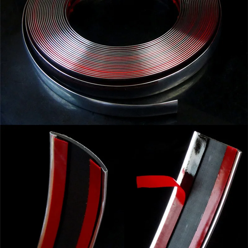 5M Exterior Car Chrome Body Strip Bumper Auto Door Protective Moulding Styling Trim Sticker 6MM 10MM 12MM 15MM 20MM 25MM 30MM