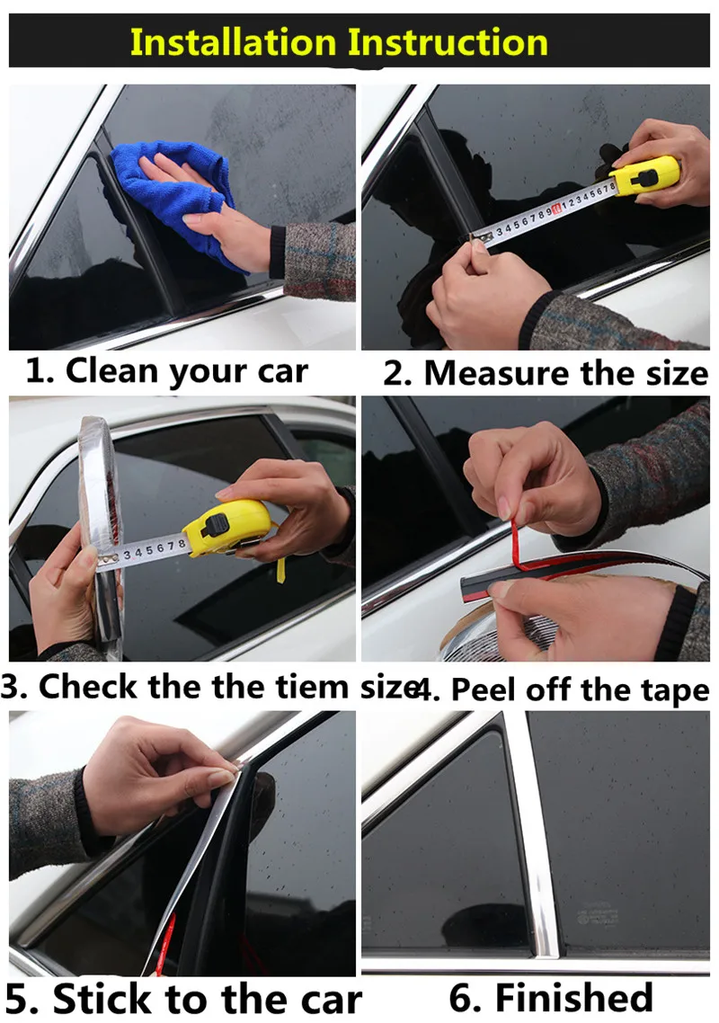 5M Exterior Car Chrome Body Strip Bumper Auto Door Protective Moulding Styling Trim Sticker 6MM 10MM 12MM 15MM 20MM 25MM 30MM
