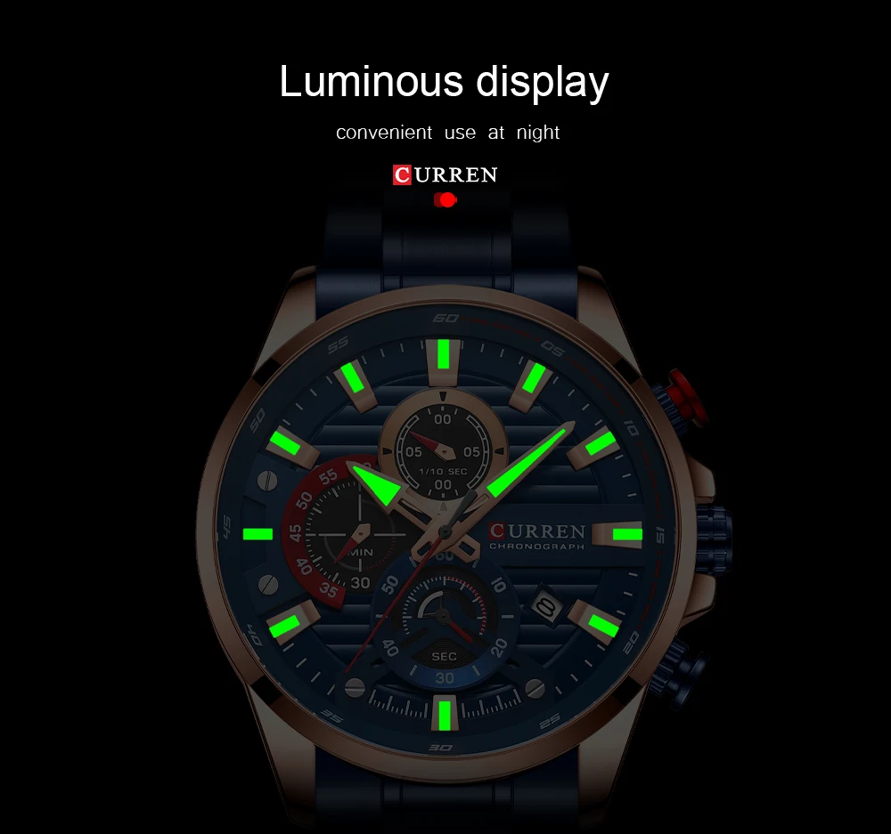 CURREN Sports Casual Quartz Wristwatches with Chronograph Fashion Stainless Steel Men's Watch Auto Date Clock Male with Box