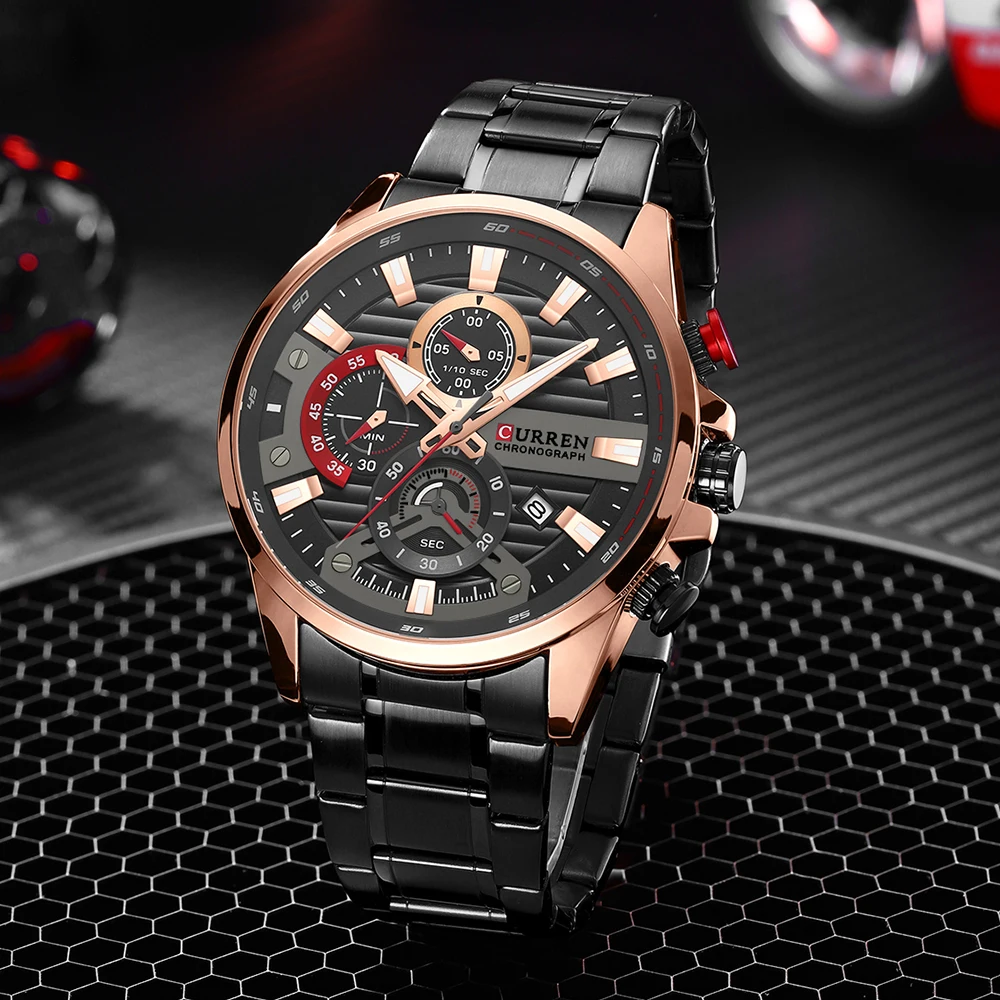 CURREN Sports Casual Quartz Wristwatches with Chronograph Fashion Stainless Steel Men's Watch Auto Date Clock Male with Box