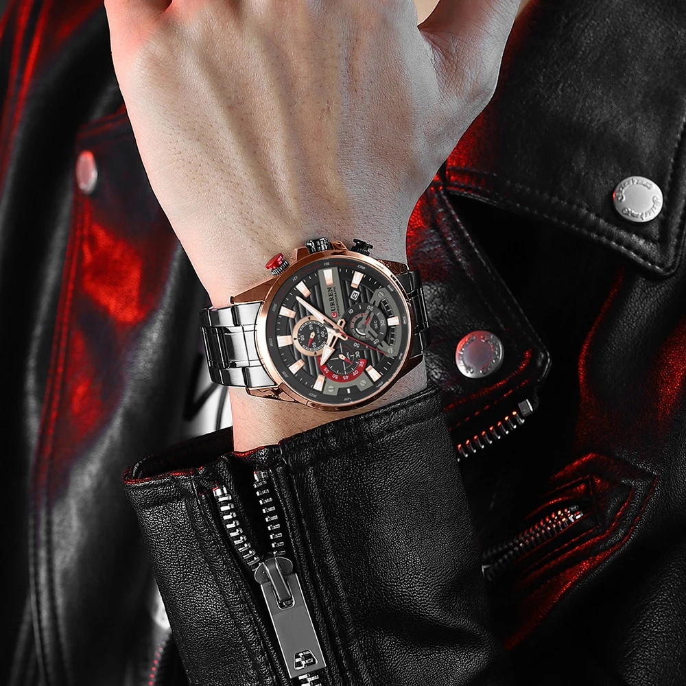 CURREN Sports Casual Quartz Wristwatches with Chronograph Fashion Stainless Steel Men's Watch Auto Date Clock Male with Box