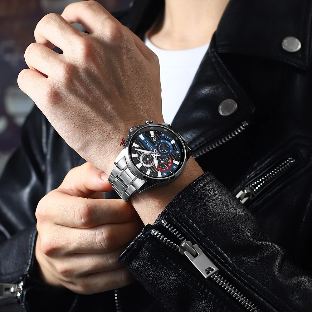 CURREN Sports Casual Quartz Wristwatches with Chronograph Fashion Stainless Steel Men's Watch Auto Date Clock Male with Box