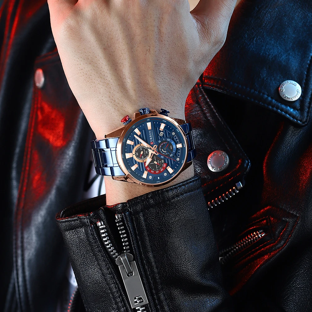 CURREN Sports Casual Quartz Wristwatches with Chronograph Fashion Stainless Steel Men's Watch Auto Date Clock Male with Box