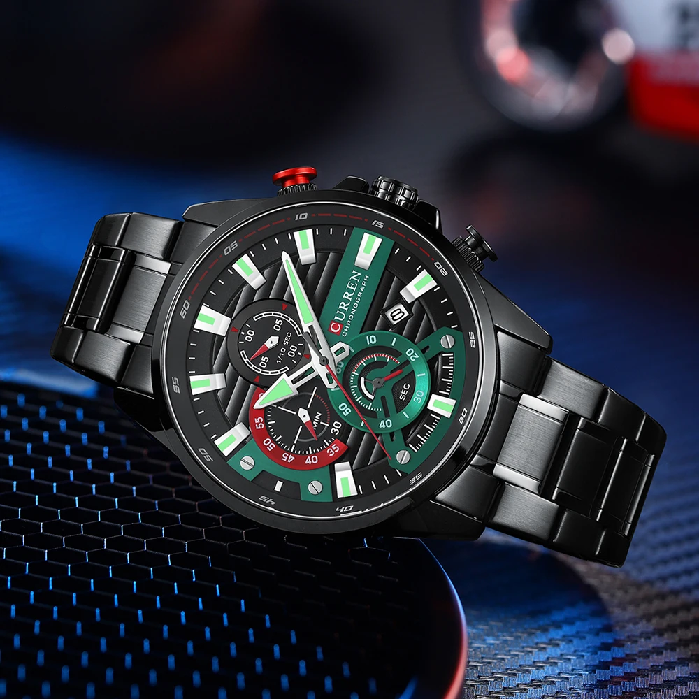 CURREN Sports Casual Quartz Wristwatches with Chronograph Fashion Stainless Steel Men's Watch Auto Date Clock Male with Box